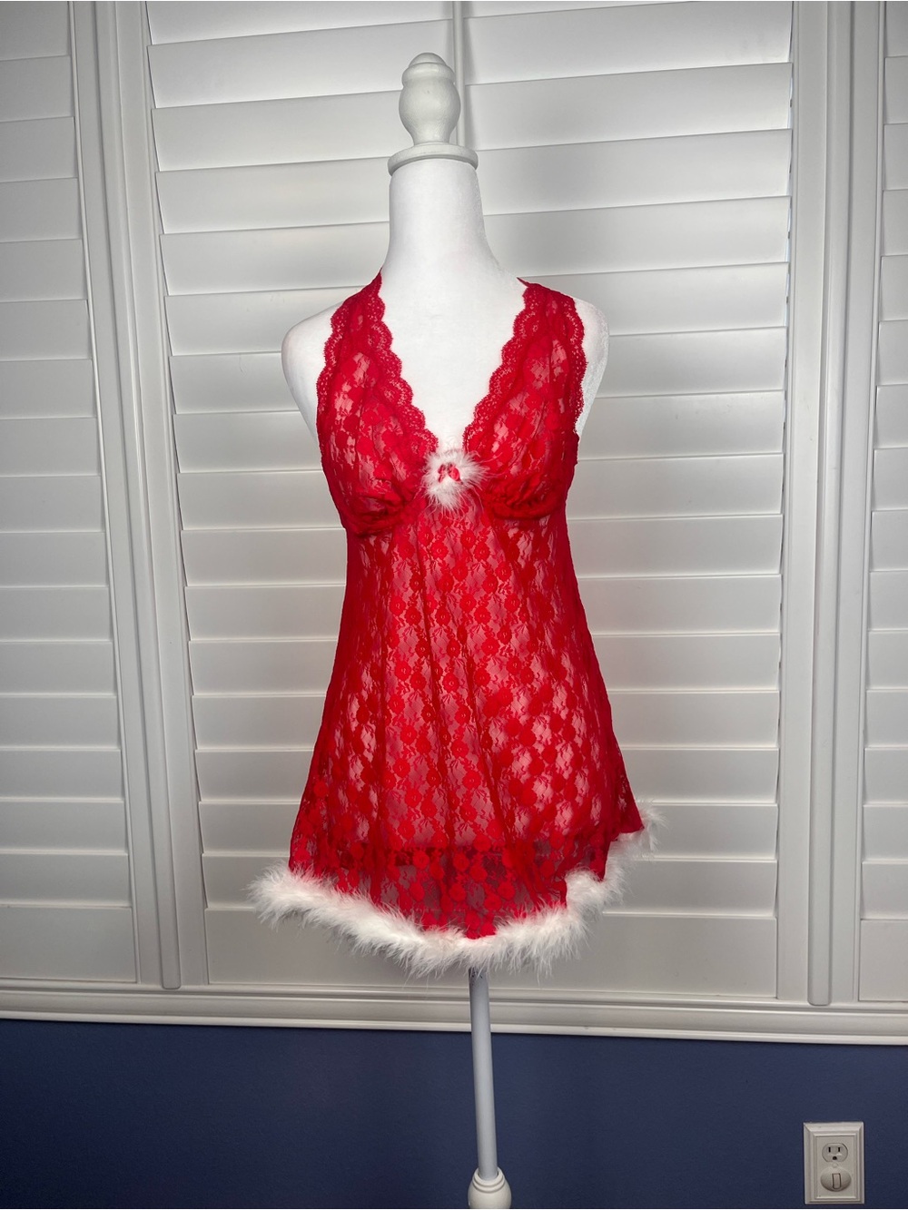 Cinema Etoile lingerie Red Lace Babydoll size m with White Trim Y2K coquette